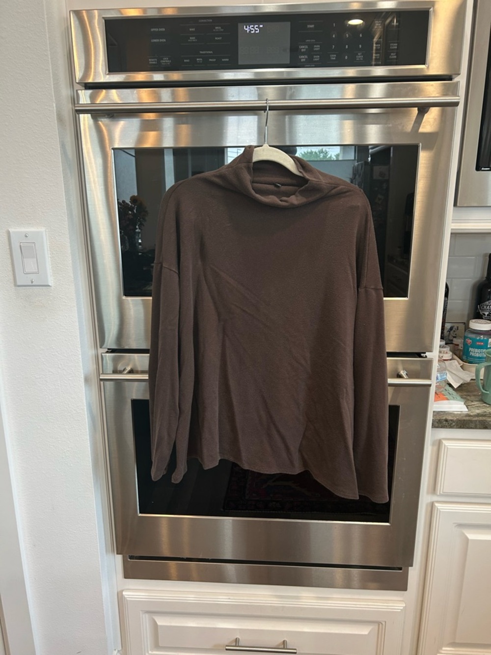 Eileen Fisher Brown Long-Sleeve Funnel Neck Top size M has wear